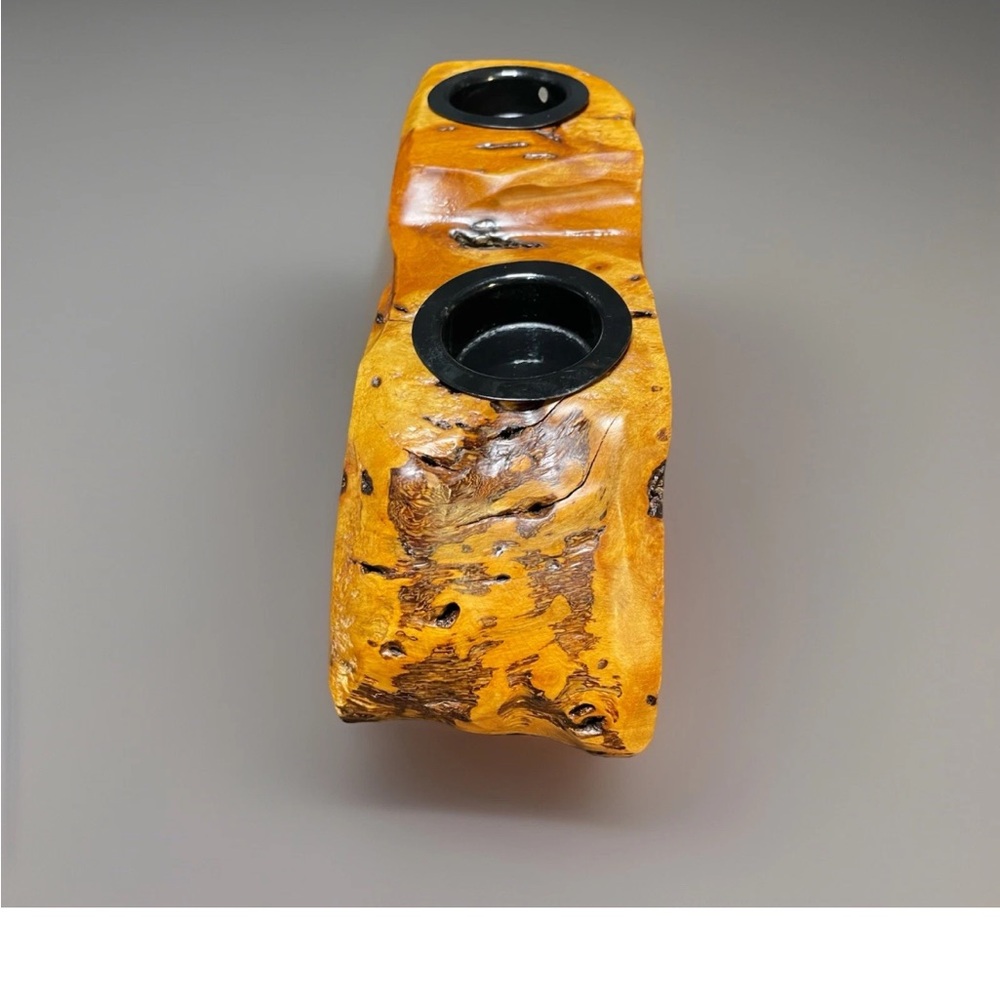 Rustic Live Edge Handcrafted from Burl Wood Candle Holder 10inWx3.5inH - Picture 4 of 6